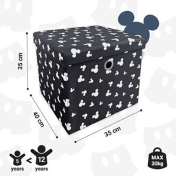 Disney Classic Mickey Mouse Foldable Ottoman Storage Box, Square Toy Chest Box With Lid For Kids, Foot Stool - Black - thumbnail 3