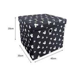 Disney Classic Mickey Mouse Foldable Ottoman Storage Box, Square Toy Chest Box With Lid For Kids, Foot Stool - Black - thumbnail 6