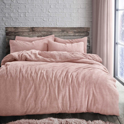 Velosso Teddy Fleece Duvet Cover & Pillowcase Set - Button Enclosure, Machine Washable Bedroom Essentials - Blush Pink