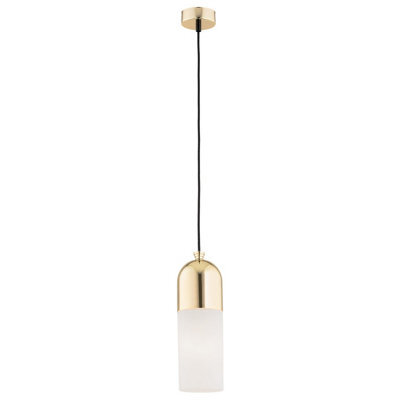Luminosa Lighting Luminosa Burgos Slim Pendant Ceiling Light Opal Matt, Brass Steel