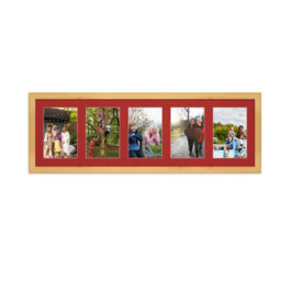 AK Frames 26X8 Light Oak Classic Multi Photo Frame With Crimson Mount - Holds 5 Apertures (5X) 6X4 Photos
