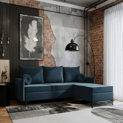 Leon L Mdf Upholstered Corner Sofa Bed With Dl Mechanism Bonell Spring Metal Legs Storage 213X168X101Cm Blue Right - image 1