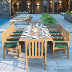 Eterna Cologne Teak Garden Outdoor Dining Table & 10 Seat Chair Set - With Black Cushions - thumbnail 1