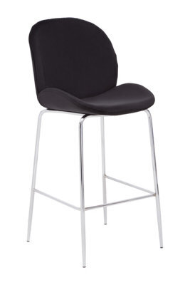 Orsina Black Velvet Chrome Finish Bar Chair, Mid-Century Bar Stool With Curved Backrest, Counter Height Chair - image 1