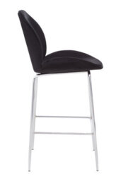 Orsina Black Velvet Chrome Finish Bar Chair, Mid-Century Bar Stool With Curved Backrest, Counter Height Chair - thumbnail 3