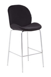 Orsina Black Velvet Chrome Finish Bar Chair, Mid-Century Bar Stool With Curved Backrest, Counter Height Chair - thumbnail 6