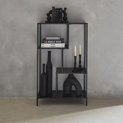 4-Shelf Asymmetrical Bookshelf In Black Metal Black - Sweeek - image 1