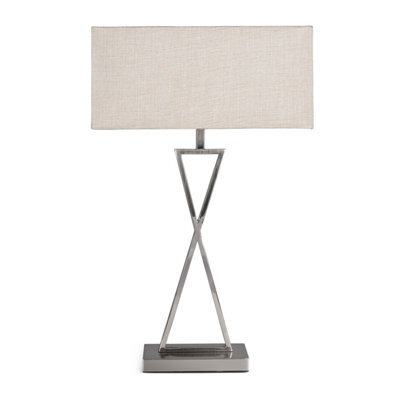 Lighting Supermarket Large X Style Modern Rectangle Statement Table Lamp With Natural Shade - Silver - image 1