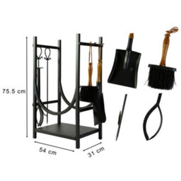 Dibor Contemporary Fireplace Freestanding Black Firewood Log Holder, Log Storage Rack With Companion Tools Set - thumbnail 2