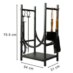 Dibor Contemporary Fireplace Freestanding Black Firewood Log Holder, Log Storage Rack With Companion Tools Set - thumbnail 5