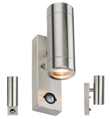 Luminosa Lighting Luminosa Stainless Steel Up/down Wall Light With Pir, 230V Ip44 2 X Gu10
