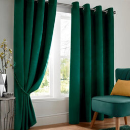 Luxury Living Velvet Thermal Blackout Eyelet Curtains Ready Made Pair Green - thumbnail 6