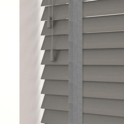 Caecus Blinds Made To Measure Faux Wood Venetian Blind Tapes Dark Grey 105Cm Width X 120Cm Drop - image 1