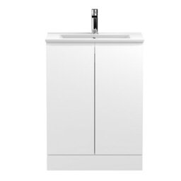 Hudson Reed Urban Satin White Floor Standing 2 Door Vanity Unit And Basin With Silent Close, 828 X 605 X 395 - thumbnail 1
