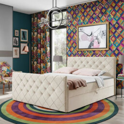 Malaga M 160X200 Upholstered Bed With Topper Mdf Laminated Board Frame Hr Foam Bonnell Springs Wooden Slatted Base Cream