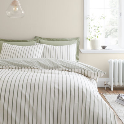 Bianca Fine Linens Hampton Stripe 200 Thread Count Cotton Reversible Single Duvet Cover Set With Pillowcase Green - image 1