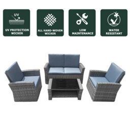 4 Piece Rattan Garden Furniture Set, Patio Wicker Dining Table Sets With Tempered Glass Top Table - thumbnail 2