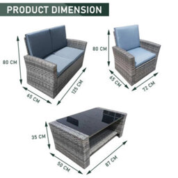 4 Piece Rattan Garden Furniture Set, Patio Wicker Dining Table Sets With Tempered Glass Top Table - thumbnail 7