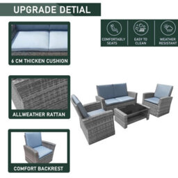 4 Piece Rattan Garden Furniture Set, Patio Wicker Dining Table Sets With Tempered Glass Top Table - thumbnail 4