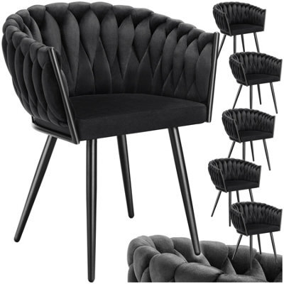 Tectake Set Of 6 Dining Chair Astano - Padded, Velvet, Knot Design, Continuous Backrest  - Black - image 1