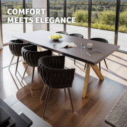Tectake Set Of 6 Dining Chair Astano - Padded, Velvet, Knot Design, Continuous Backrest  - Black - thumbnail 9