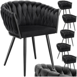 Tectake Set Of 6 Dining Chair Astano - Padded, Velvet, Knot Design, Continuous Backrest  - Black - thumbnail 1