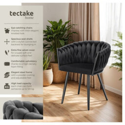 Tectake Set Of 6 Dining Chair Astano - Padded, Velvet, Knot Design, Continuous Backrest  - Black - thumbnail 2