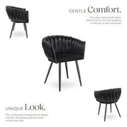Tectake Set Of 6 Dining Chair Astano - Padded, Velvet, Knot Design, Continuous Backrest  - Black - thumbnail 3