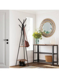 LEDREM Rack Stand, Coat Tree, Hall Tree Free Standing, Industrial Style, With 2 Shelves, For Clothes, Hat, Bag - thumbnail 1