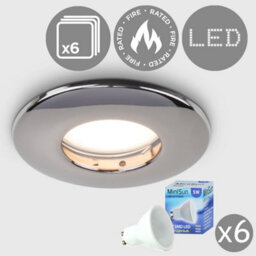 Valuelights Downlight Fire Rated Ip65 Black Chrome Ceiling Light Fitting 6 Pack With Warm White Bulbs