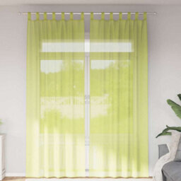Berkfield Voile Curtains With Tab Top 2 Pcs Apple Green - thumbnail 1