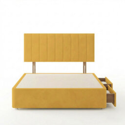 Adore Designs Portland Plush Velvet Divan Bed, Headboard - 5Ft Kingsize - Turmeric - 2 Drawers Same Side - thumbnail 3