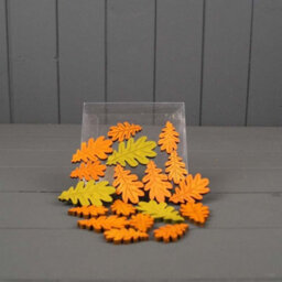 Multicolour Set Of 18 Natural Wooden Leaves In Box