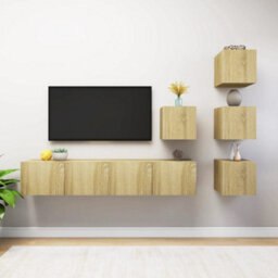 Berkfield 6 Piece Tv Cabinet Set Sonoma Oak Engineered Wood - thumbnail 1