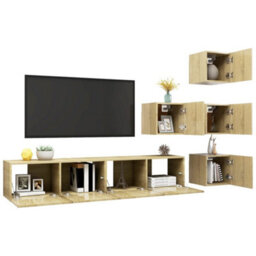 Berkfield 6 Piece Tv Cabinet Set Sonoma Oak Engineered Wood - thumbnail 3