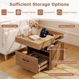 Gainoom Natural Modern Side Table Bedside Table Nightstand With Drawer & Sliding Top Storage - thumbnail 8