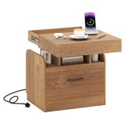 Gainoom Natural Modern Side Table Bedside Table Nightstand With Drawer & Sliding Top Storage