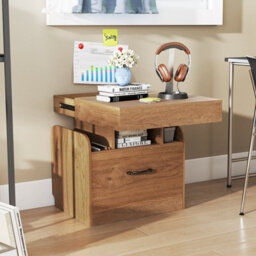 Gainoom Natural Modern Side Table Bedside Table Nightstand With Drawer & Sliding Top Storage - thumbnail 3
