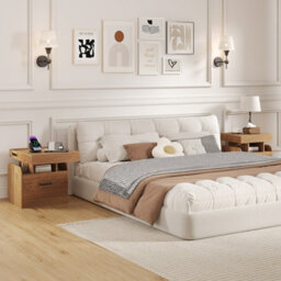 Gainoom Natural Modern Side Table Bedside Table Nightstand With Drawer & Sliding Top Storage - thumbnail 5