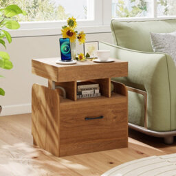 Gainoom Natural Modern Side Table Bedside Table Nightstand With Drawer & Sliding Top Storage - thumbnail 4