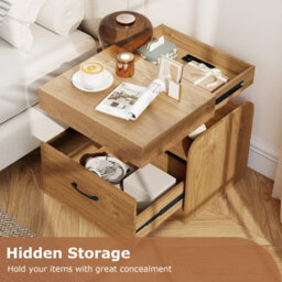 Gainoom Natural Modern Side Table Bedside Table Nightstand With Drawer & Sliding Top Storage - thumbnail 7