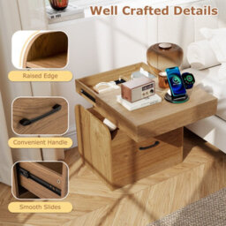 Gainoom Natural Modern Side Table Bedside Table Nightstand With Drawer & Sliding Top Storage - thumbnail 6