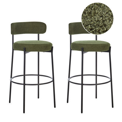 Beliani Set Of 2 Bar Chairs Allison Boucle Green - image 1