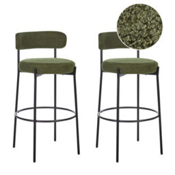 Beliani Set Of 2 Bar Chairs Allison Boucle Green - thumbnail 1