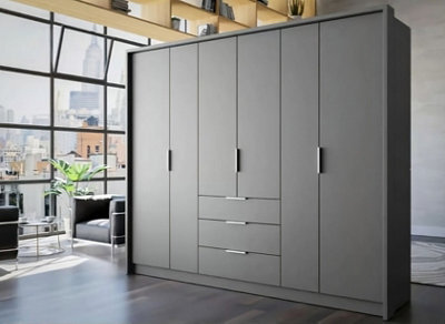 Arte Bangkok 255Cm Hinged Door Wardrobe In Grey Matt - Contemporary Function Meets Chic Design - image 1