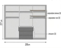 Arte Bangkok 255Cm Hinged Door Wardrobe In Grey Matt - Contemporary Function Meets Chic Design - thumbnail 5