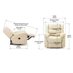 More4Homes Seattle Electric Automatic Recliner Armchair Sofa Home Lounge Bonded Leather Chair (Cream) - thumbnail 9