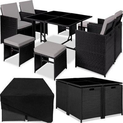 Tectake Garden Table And Chairs Bilbao - 8 Seats, Weather & Uv-Resistant, Rain Cover - Black/grey - image 1