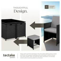 Tectake Garden Table And Chairs Bilbao - 8 Seats, Weather & Uv-Resistant, Rain Cover - Black/grey - thumbnail 4