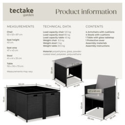Tectake Garden Table And Chairs Bilbao - 8 Seats, Weather & Uv-Resistant, Rain Cover - Black/grey - thumbnail 6
